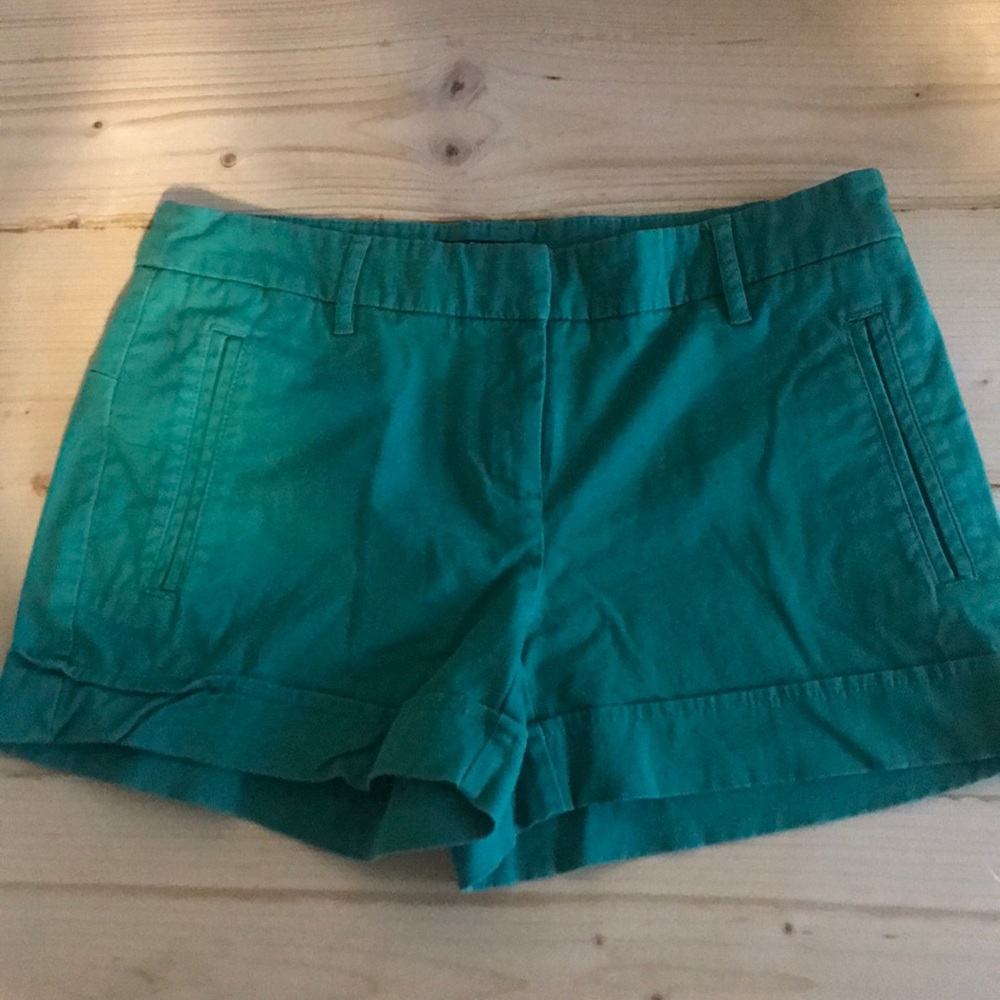 Emerald green denim shorts